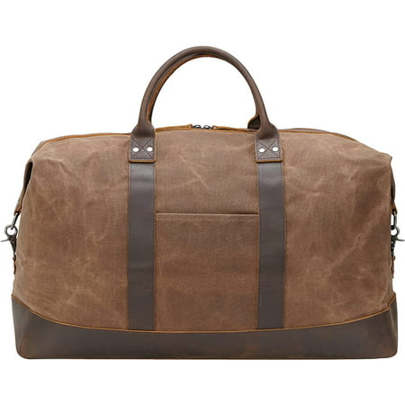 SHUAIJIE,Oversized Travel Duffel Bag,Waterproof Canvas Genuine Leather,Weekend bag,Weekender Overnight,Carry On Handbag 